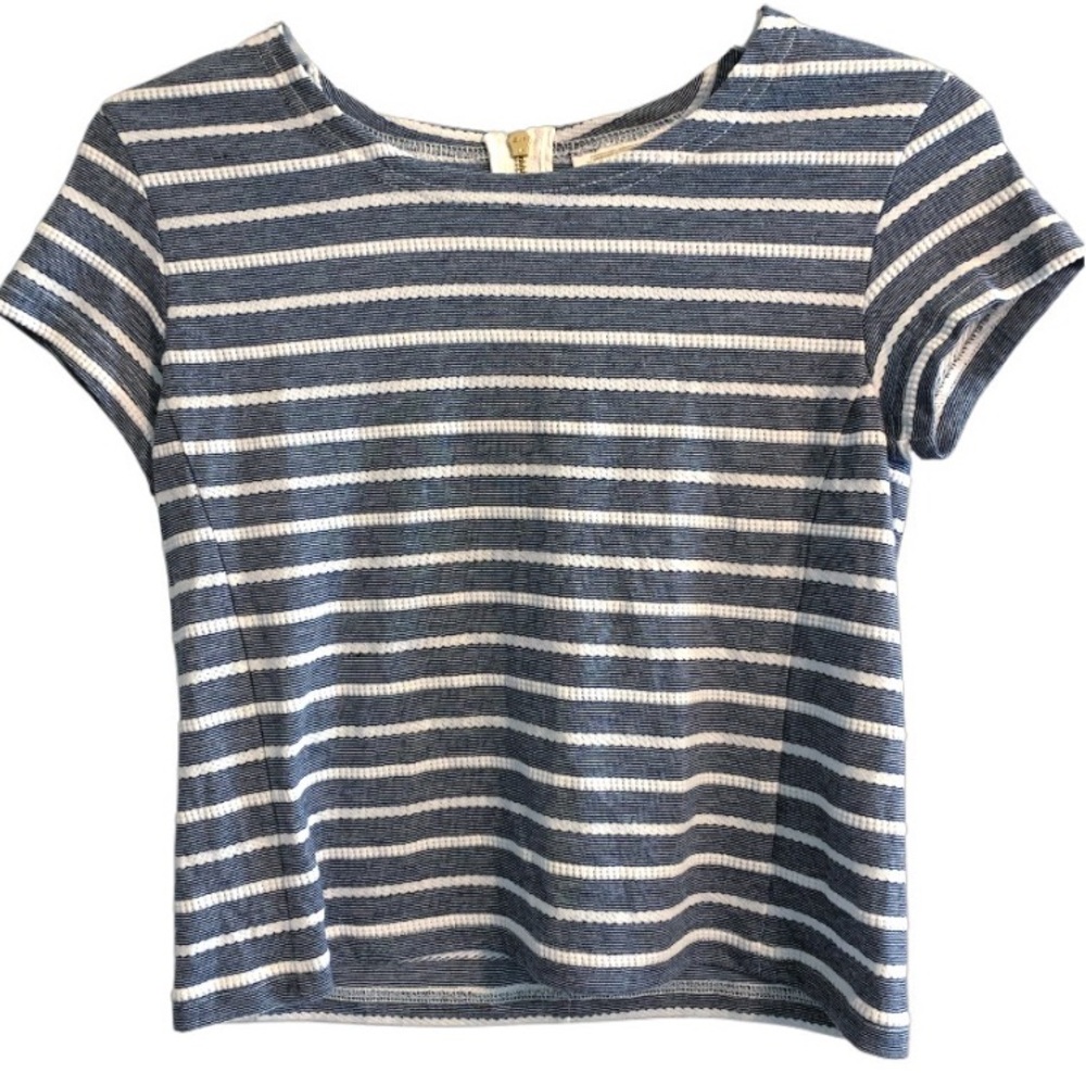 Sail to Sable Navy Blue and White Striped Short Sleeve Top